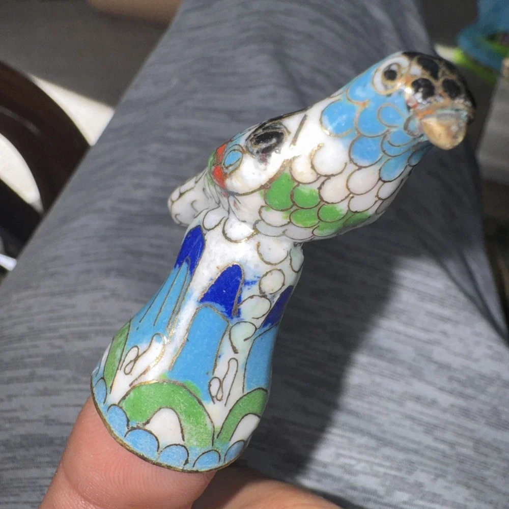 Vintage Oriental Cloisonné Parrot Bird Enamel Sewing‎ Thimble